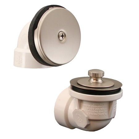 Jones Stephens Brushed Nickel One-Hole Friction Lift Bath Waste Kit, Standard Half Kit, White Plastic B0752BN